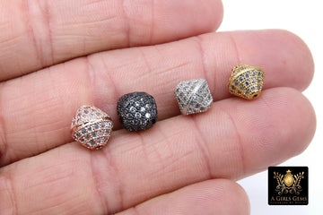 CZ Micro Pave Oval Bicone Beads, 10 mm Cubic Zirconia Spacers Beads #65, Gold Silver Black Rose Diamond Shape Beads